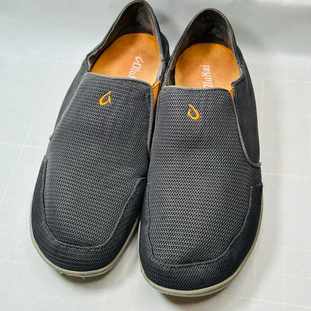OLUKAI Nohea Mesh Dark Shadow Charcoal Orange Shoes Men's Size 10.5